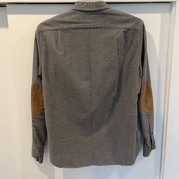 Men’s medium J Crew button-up, thick wool-like feel, grey with brown elbow pads - Picture 2 of 4